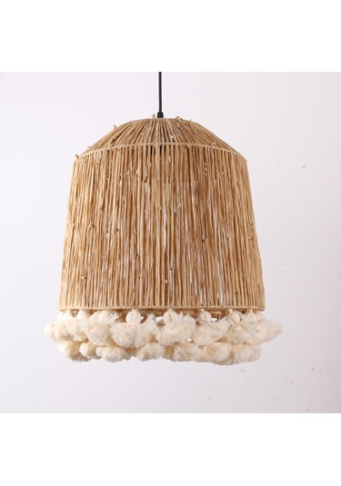 İstanbul Rafya Ve Ponponlu Separatörlü 37x43 Cm Avize. Bej