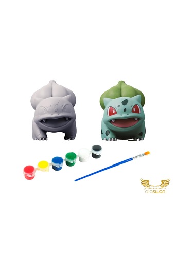 Bulbasaur Pokemon Kendi Biblonu Kendin Boya Seti - 3 Boyutlu Sevimli Biblolar + 5 Akrilik Boya Ve Fırça Seti 1 Adet