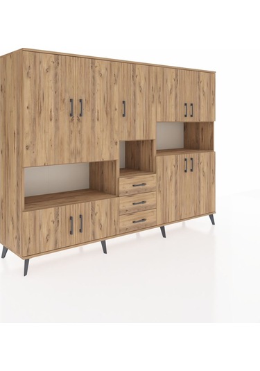 Hyperion Dolap 13 Raflı 3 Çekmeceli 9 Kapaklı 220x44x163 Çam-çam Çam-çam