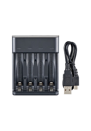 Springsun Siyah 4-hücreli Akıllı Şarj Cihazı, Ni-mh Aa/aaa Pil İçin Hızlı Şarj, Tam Doldurma Yeşil Işık, Usb Plug & Play, 1.2v Çıkış