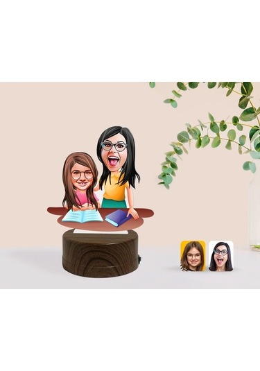 Kişiye Özel Anne Kız Karikatürlü Dekoratif 3D Biblo Led Işıklı Ge (483006609)
