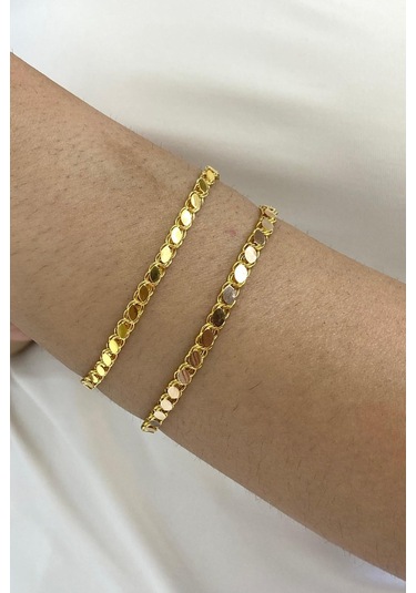 14 Ayar Altın İnce Pullu Zincir Bileklik 4,5 Mm Sarı Sarı Altın