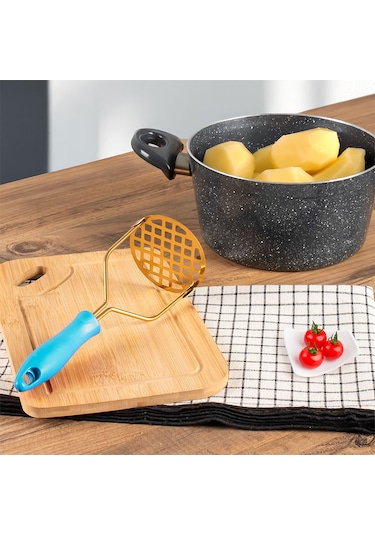 Porsima Paslanmaz Metal Patates Ezici Patates Ezeceği 24cm Mavi