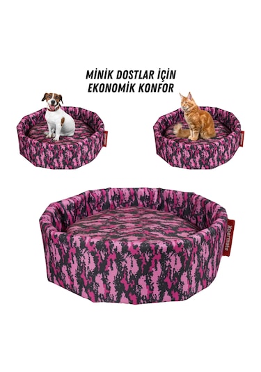 Xpermate Sünger Simit Küçük Irk Köpek Kedi Yatağı 45 Cm Kamuflaj