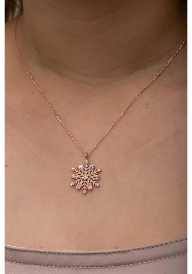 Nereze 925 Ayar Gümüş Rose Kaplama Pembe Taşlı Kartanesi Kolye