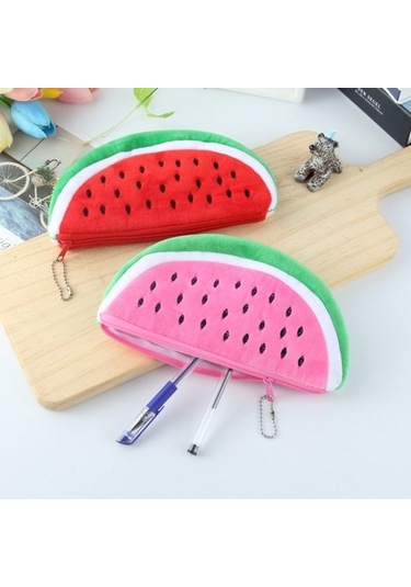 Willowhaven Sevimli Karpuz Peluş Kalem Çantası Kırmızı, Okul & Ofis İçin, 22x12 Cm, Yarım Daire Şekil Kırmızı