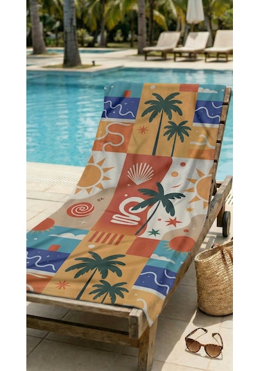 Patchwork Desenli Renkli Yüksek Su Emici 70x150cm Plaj Havlusu