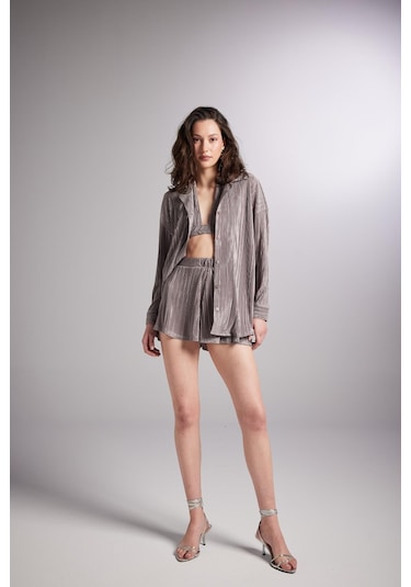 Holly Lolly Düğme Kapamalı Comfy Oversize Gömlek Vizon