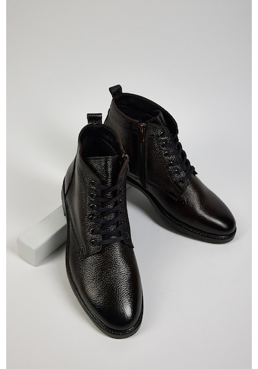 Tonny Black Erkek Kahve Rahat Kalıp Hakiki Deri Erkek Önü Bağcıklı Bot Kahverengi