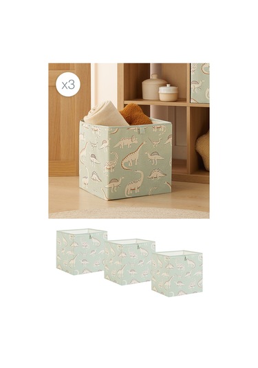 Ocean Home Textile 3'lü Çocuk Odası Dinozor Kutu Set 33 X 30 X 33 Cm Mint