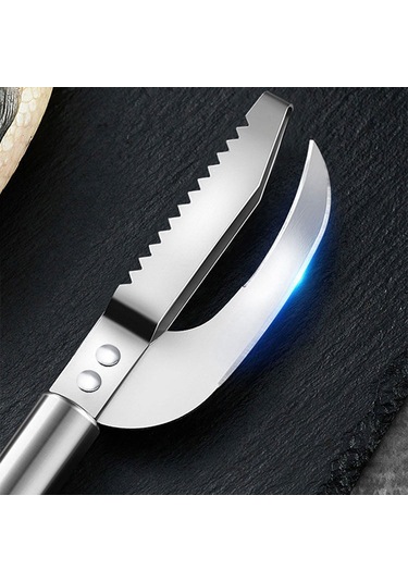 Shineyee Mutfak İçin Tuzaklı Balık Ohutucu, Solungaç Kazar Ve Karın Açıcı Üç İşlevli Paket - Paslanmaz Çelik 2'li Set Ohutucu + Kazar Aleti Gümüş