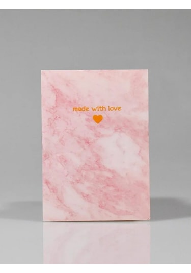 Mottolu Mermer Desenli Pembe Çizgisiz Defter İnce Kapak 32 Sayfa Pembe