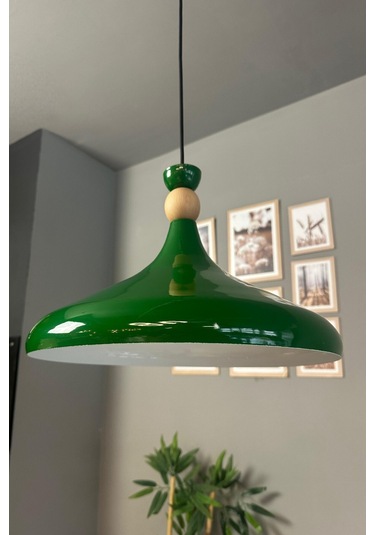 Yeşil Ahşap Şapka Tekli Avize Sarkıt Salon Mutfak Cafe Butik Lamba Aydınlatma Avizeler Yeşil