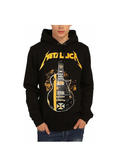 Bant Giyim - Metallica Gitar Siyah Kapüşonlu Sweatshirt