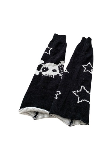 Geeroyoo İki Yönlü Giyilebilir Yıldız Desenli Polyester Dokuma Isı Sağlayan Bilek Çorabı - Siyah Beyaz Kâbus Desenli Siyah