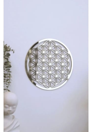 Yaşam Çiçeği Tekli Mdf Üzeri Gümüş Pleksi Duvar Dekorasyon