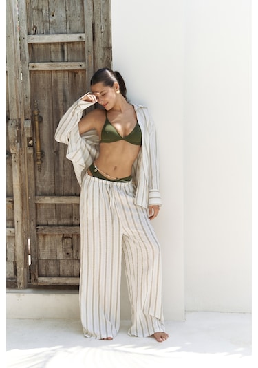 Priskiana Bağcıklı Haki Pantolon Gömlek Takım Haki