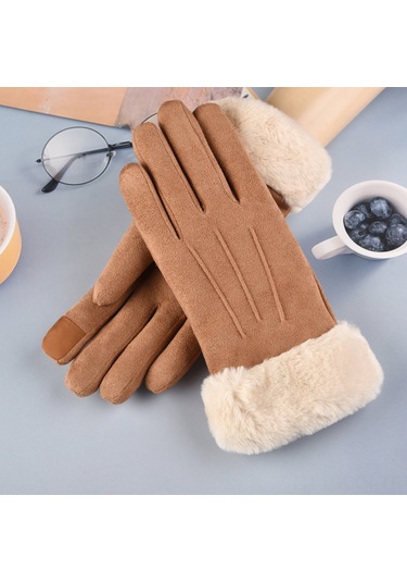 Kosona Kadınlar İçin Kışlık Dokunmatik Ekranlı Yünlü Kalın Isı Sağlayan Sürüş Ve Sürücü Eldiveni Siyah Tek Beden