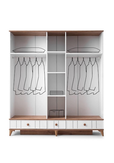 Beenal Sıla 5 Kapaklı Gardırop Çekmeceli Dolap 192cm. Beyaz-a.çam