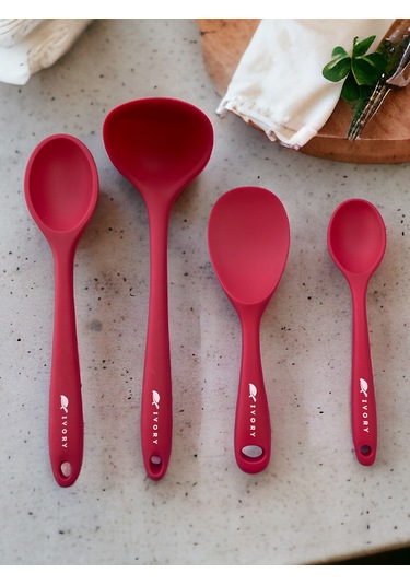 Sert Uçlu Isıya Dayanıklı Silikon Kepçe Kaşık Seti 4prç 28/22/20c