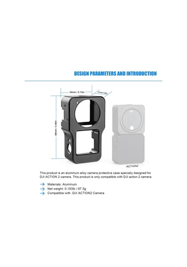 Butu Agdy47 Alüminyum Alaşımlı Koruyucu Metal Kasa Çerçeve Kafesi + Djı Action 2 Kamera Aksesuarları İçin Uv Lens Filtresi - Siyah