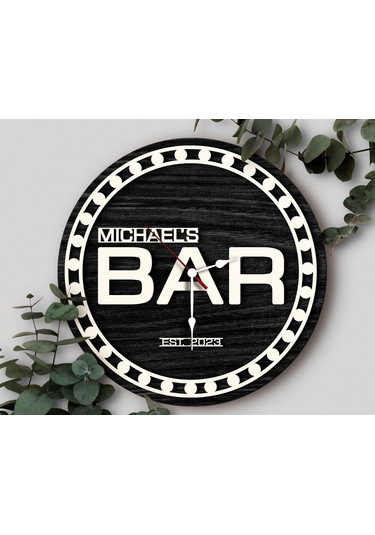 Bk Gift Barlara Özel Dekoratif Siyah Ahşap Duvar Saati 35cm-2 , Bar Duvar Saati , Cafe Duvar Saati , Özel Ahşap Saat Kobitmeyen138332 Bk Gift