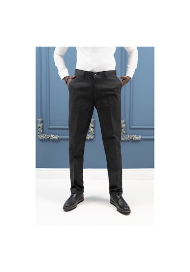 Regular Fit Pamuklu Dokulu Kışlık Gabardin Pantolon Antrasit