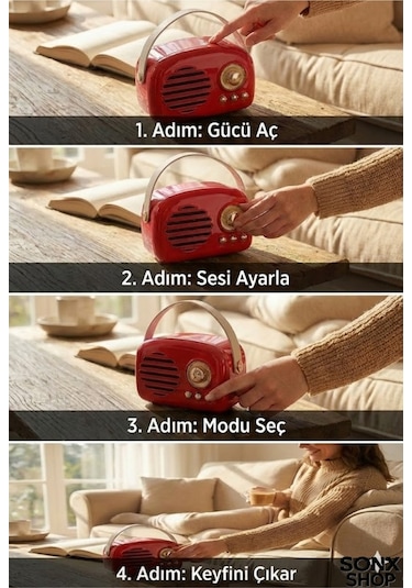 Nostaljik Retro Bluetooth Hoparlör - Fm Radyo, Usb Ve Bluetooth Kablosuz Hoparlör