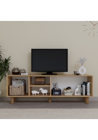Bohem Serisi Natura Ceviz-meşe Pvc Hasır Desen Tv Ünitesi Safir Meşe