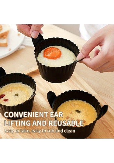 Trendooze 3 Bölmeli Siyah Kalın Mikrodalga Fırın Kek Kalıbı Yumurta Pişirme Kabı Seti