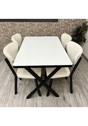 Elma Mutfak Yemek Masası Takımı- 4 Kişilik Mutfak Masa Sandalye Takımı- Mutfak Masası Takımı Siyah
