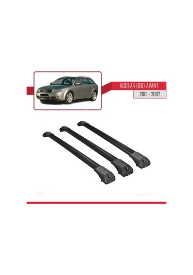Audi A4 B6 Avant 2002-2004 Arası İle Uyumlu Ace-1 Ara Atkı Tavan Barı Siyah 3 Adet Bar