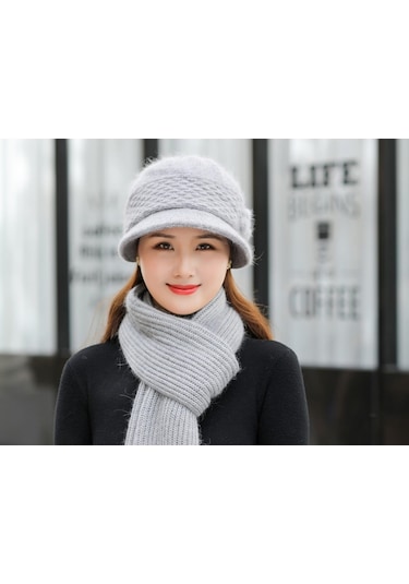 Arion Hs-01x Şık Şapka/bere Ve Atkı Takımı Gri