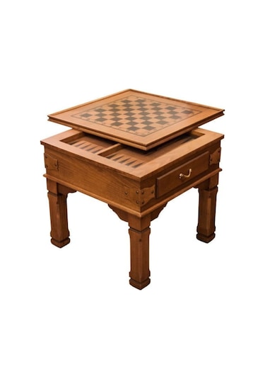 Roys Ahşap Ceviz Çekmeceli Küçük Satrançlı Tavlalı Orta Sehpa