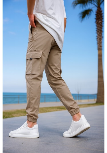 Kargo Cepli Paraşüt Kumaş Bej Renk Erkek Pantolon-1816 Bej