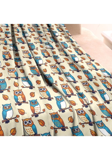 Baykuş Desenli 60x80 İnç Flanel Polar Battaniye, Yumuşak Ve Rahat-a2 Owl Autumn Leaf