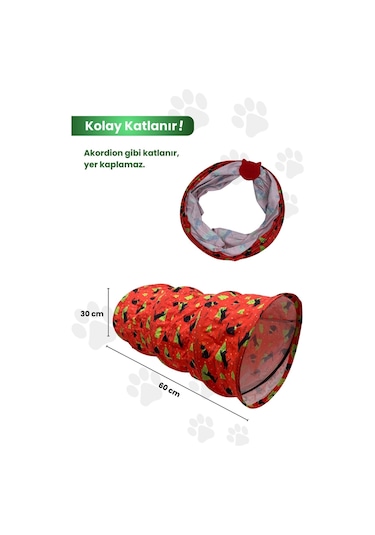 Miyav Katlanabilir Desenli Kedi Oyun Tüneli 60 CM