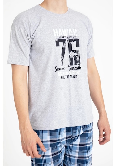 Tampap 2170-k Kısa Kollu Baskılı Erkek Pijama Takımı  Gri