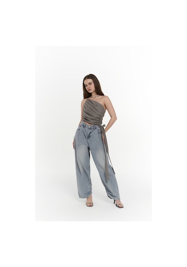 Calista Bağlamalı Gri Crop Gri