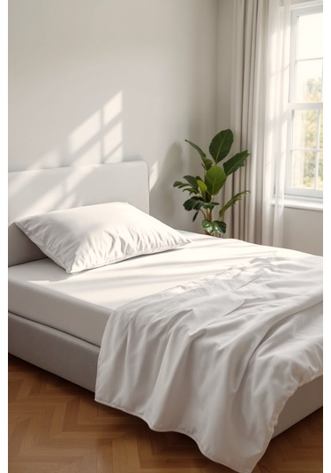 Lumira Tek Kişilik Pamuk Saten Düz Çarşaf 220x300 Cm Mix & Match Otel Serisi Beyaz