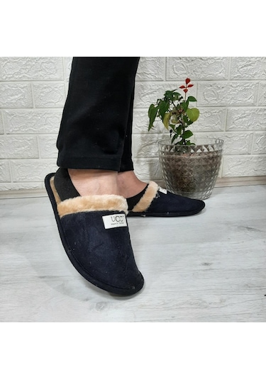 Ucc Siyah İçi Kürklü Ev İçi Tüylü Misafir Terliği 001