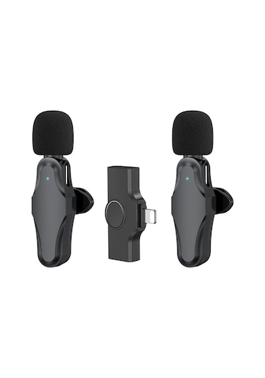 K10 2'si 1 Arada 2.4g Kablosuz Mikrofon Yaka Yaka Mikrofonu Röportaj Video Kaydı İçin Klipsli Mikrofon - Siyah / Yıldırım İçin C0013583b Fotoğraftaki