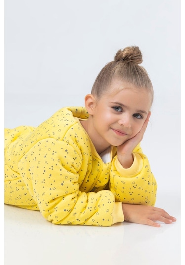 Kız Erkek Çocuk Kalın Elyaf Dolgulu Premium Kalite 2.5 Tog Desenli Uyku Tulumu Açık Sarı