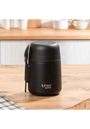 Porsima Paslanmaz Çelik Vakumlu Yemek Termosu Beslenme Kutusu Taşınabilir Lunch Box Sefer Tası Siyah 600 Ml Siyah