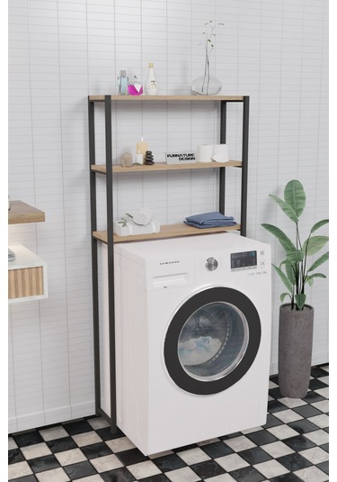 Çamaşır Makinesi Üstü Düzenleyici Raf Banyo Dolabı Rafı Çam