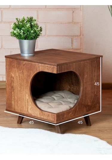 Dekoratif Ahşap Kedi Evi Ve Yan Sehpa