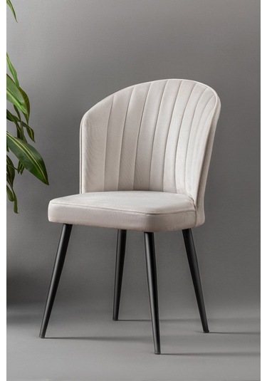 Rubi Sandalye - Babyface Krem - Siyah Metal Ayak 2 Adet - Salon Sandalyesi / Mutfak Sandalyesi Krem