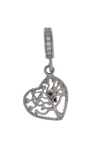Kadın Kırmızı Kalp Detay Hayat Ağacı Model Gümüş Charm