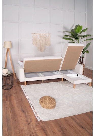 Bohem's Köşe Krem Çift Taraflı Kullanılabilir Köşe Takımı Berjer Dahildir Krem