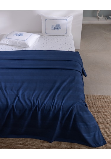 Madame Coco Mathilda King Size %100 Pamuk Karde Düz Pike Takımı - Lacivert 8684427309490 Çok Renkli